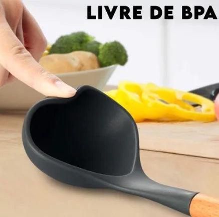 Kit Utensílios de Cozinha em Silicone Cabo de Madeira - 12 Peças